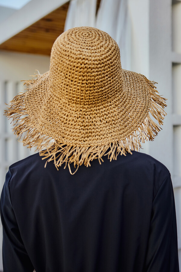 Tassel Embellished Hand-Woven Straw Hat RS - Thumbnail