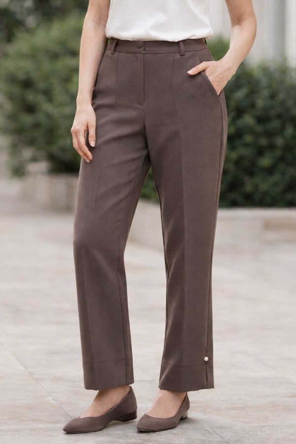 Taupe Cuff-Length Trousers for Modest Style - Thumbnail