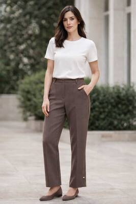 Lale Boutique - Taupe Cuff-Length Trousers for Modest Style (1)