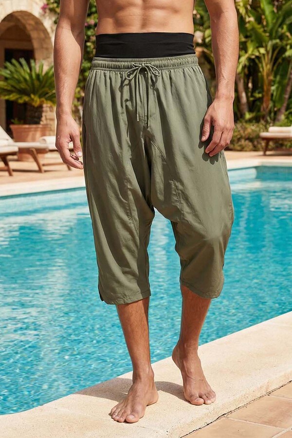 Taupe Drawstring Capri Swim Trunks RKS-012 - Thumbnail