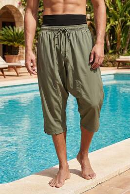 Remsa - Taupe Drawstring Capri Swim Trunks RKS-012