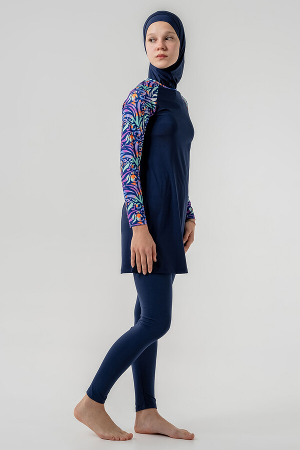 Teen Lycra Full Cover Modest Swimsuit Set 2901 in Navy Blue - Thumbnail