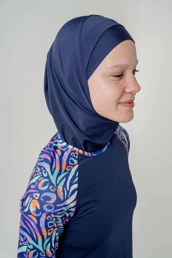 Teen Lycra Full Cover Modest Swimsuit Set 2901 in Navy Blue - Thumbnail