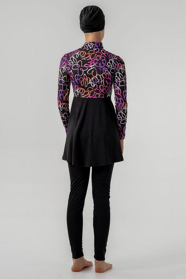 Teen Lycra Full Cover Modest Swimsuit Set 2902 Black - Thumbnail