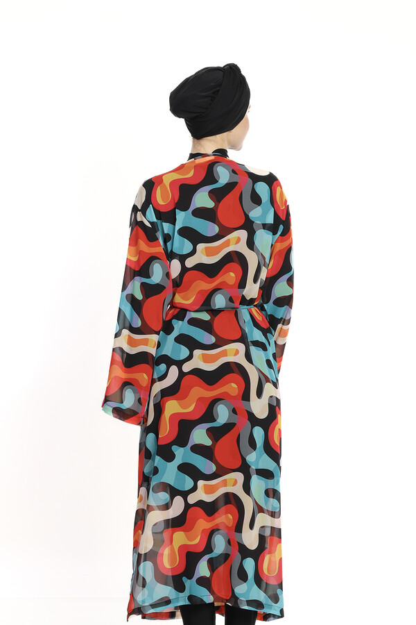 Tesettür Mayo Üzerine Tek Kaftan Pareo 6303 Siyah - Thumbnail