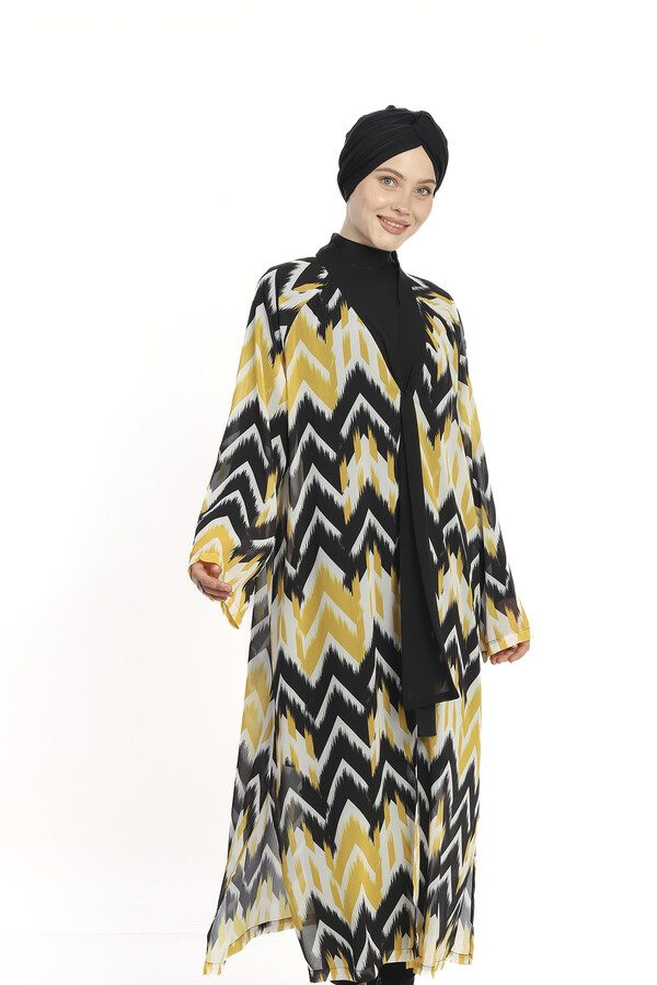 Tesettür Mayo Üzerine Tek Kaftan Pareo 6314 Sarı - Thumbnail