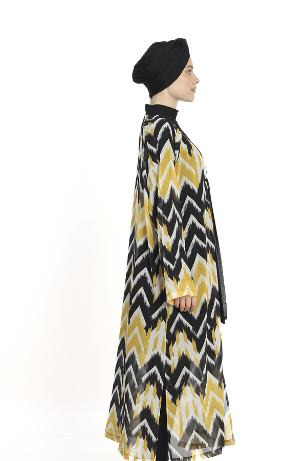Tesettür Mayo Üzerine Tek Kaftan Pareo 6314 Sarı - Thumbnail