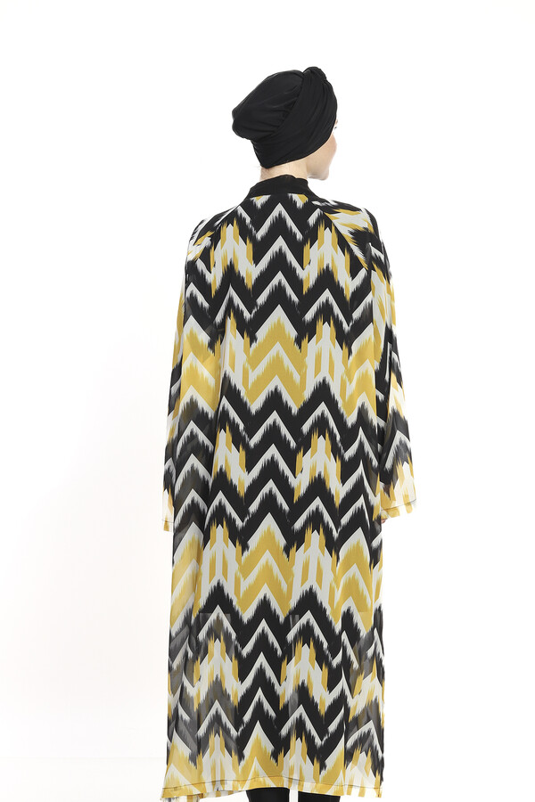 Tesettür Mayo Üzerine Tek Kaftan Pareo 6314 Sarı - Thumbnail