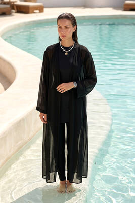 Haliç Mayo - Tesettür Mayo Üzerine Tek Kaftan Pareo 6621 Siyah01 (1)