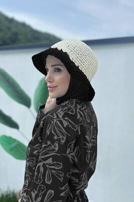 Remsa - The Hand-Knitted Straw Hat RŞ-102 Beige Black (1) Remsa - The Hand-Knitted Straw Hat RŞ-102 Beige Black (1)