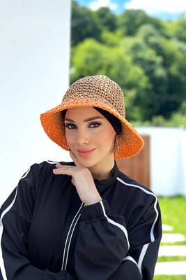 Remsa - The Hand-Knitted Straw Hat RŞ-102 Camel Orange