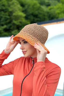 Remsa - The Hand-Knitted Straw Hat RŞ-102 Camel Orange (1)