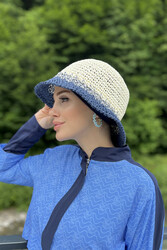 Remsa Mayo - The Hand-Knitted Straw Hat RŞ-102 Ecru Navy Blue
