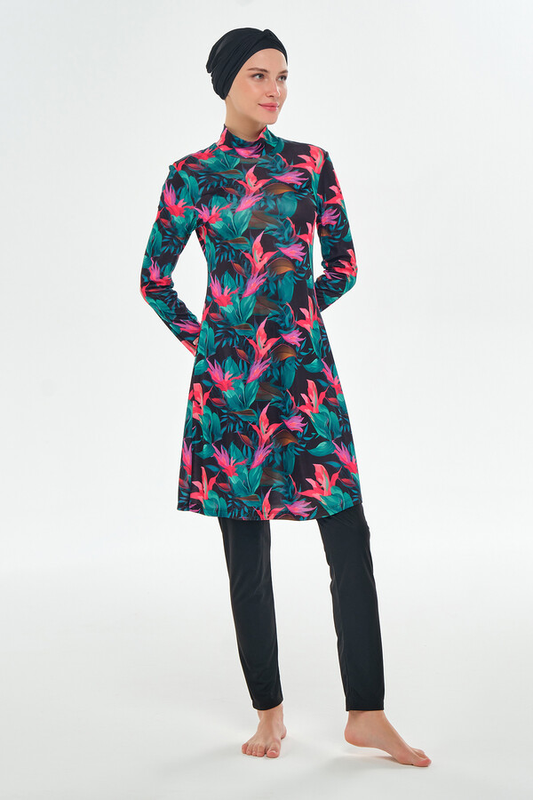 Floral Print Full-Cover Swimwear Set - Thumbnail