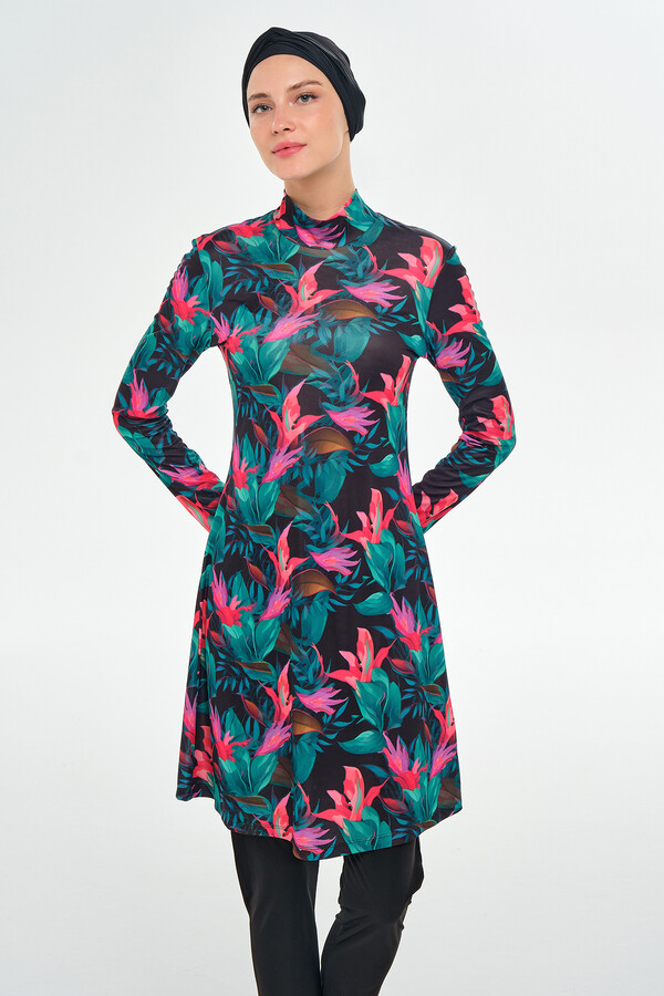 Floral Print Full-Cover Swimwear Set - Thumbnail