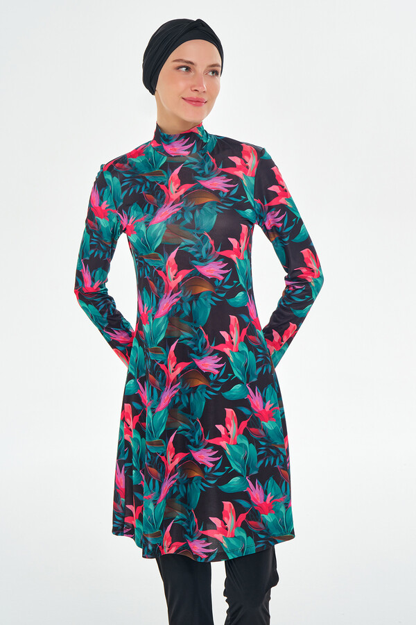 Floral Print Full-Cover Swimwear Set - Thumbnail