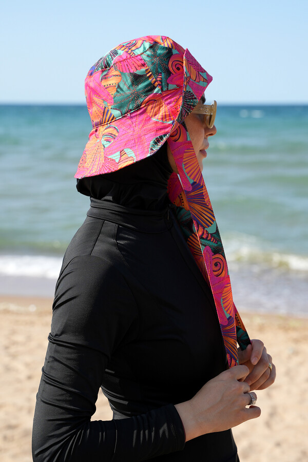 Patterned Bucket Hat with Scarf Accessory - Thumbnail