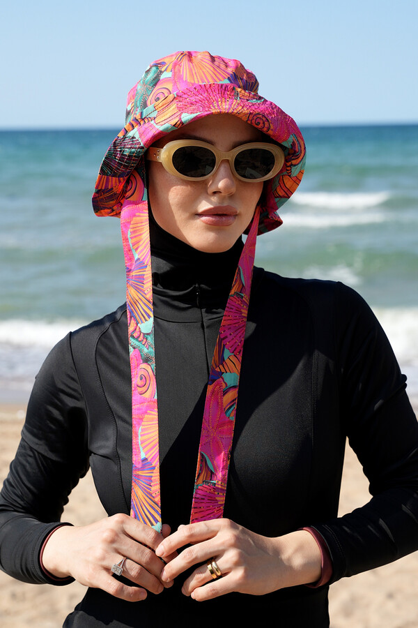 Patterned Bucket Hat with Scarf Accessory - Thumbnail