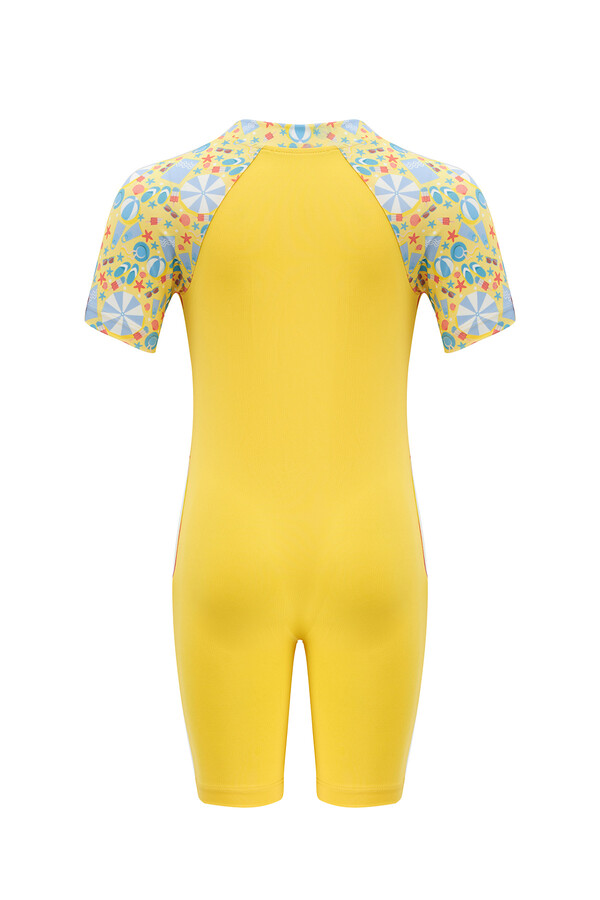 Tulum Kısa Kollu Şortlu Çocuk Bebek Yüzücü Mayo 5300 Sarı - Thumbnail