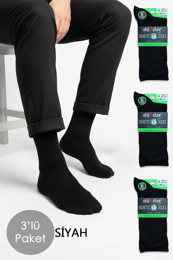 Unisex 40-44 Bambu Çorap Dündar Şeker Çorabı Dikişsiz 3'lÜ Paket 6982 Siyah - Thumbnail