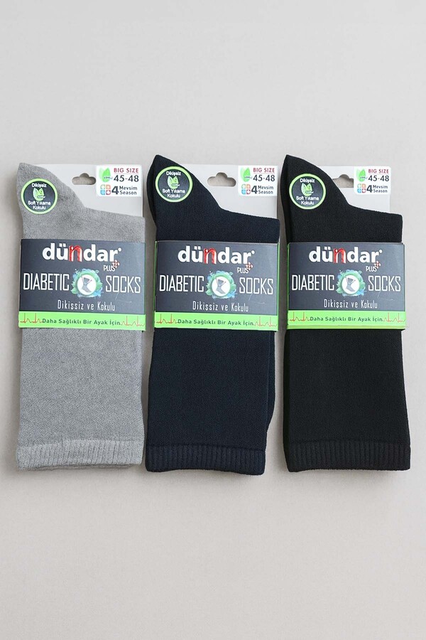 Remsa - Unisex Büyük Numara 45-48 Bambu Çorap Dündar Şeker Çorabı 3'lü Paket Karışık Renkli Laci-Siyah-Gri (1)