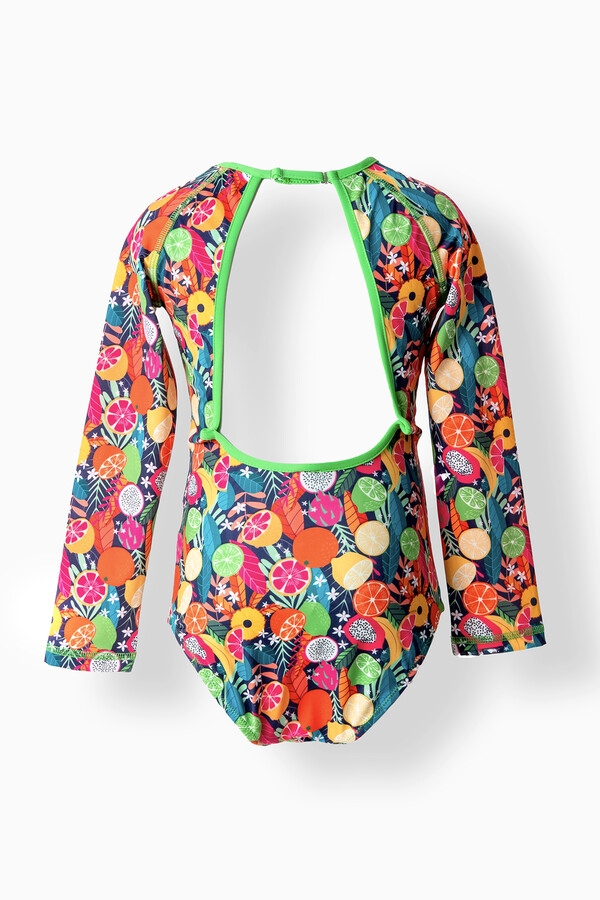 UPF 50+ Long Sleeve Short Swimwear Set for Girls, Green - Thumbnail