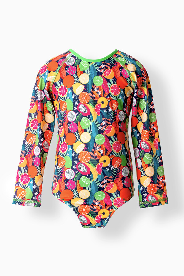 UPF 50+ Long Sleeve Short Swimwear Set for Girls, Green - Thumbnail