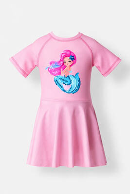 Neopy - UPF 50+ Short Sleeve Dress Swimsuit for Girls in Bright Pink