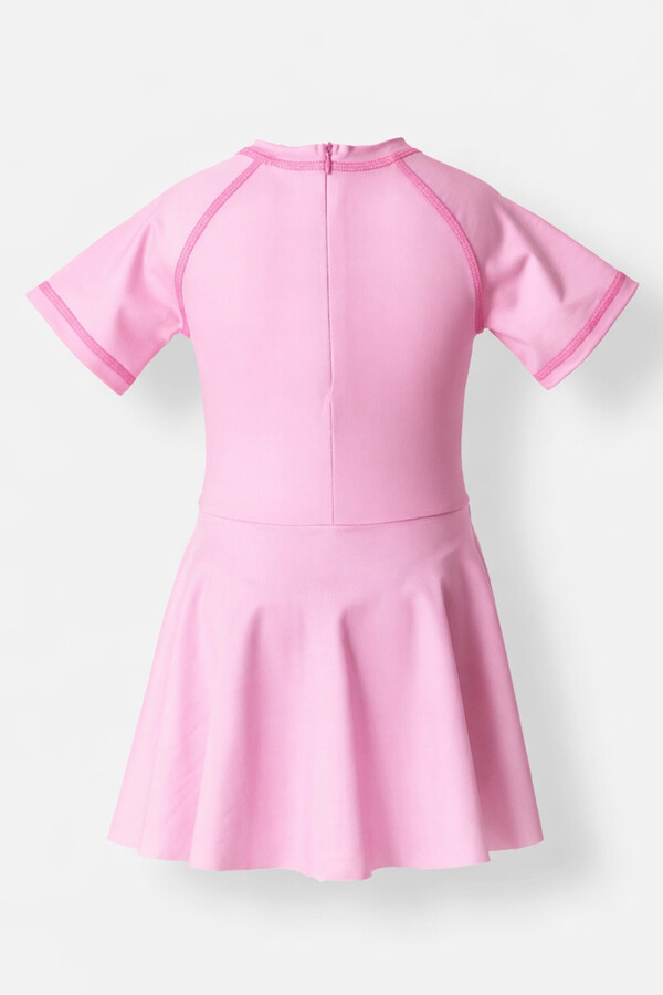 UPF 50+ Short Sleeve Dress Swimsuit for Girls in Bright Pink - Thumbnail