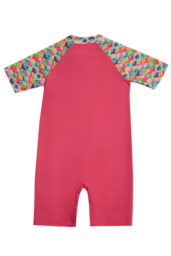 UPF 50+ Short Sleeve Swimwear Set for Girls in Fuchsia - Thumbnail
