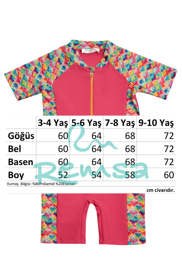 UPF 50+ Short Sleeve Swimwear Set for Girls in Fuchsia - Thumbnail