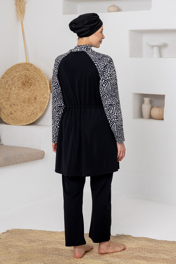 UV Korumalı Büyük Beden Likralı Tam Kapalı Tesettür Mayo 1801 Siyah02 - Thumbnail
