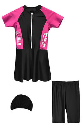 Remsa - UV Korumalı Etekli Taytlı Kısa Kol Kız Çocuk Mayo Mira 1511 Siyah Fuşya Remsa - UV Korumalı Etekli Taytlı Kısa Kol Kız Çocuk Mayo Mira 1511 Siyah Fuşya