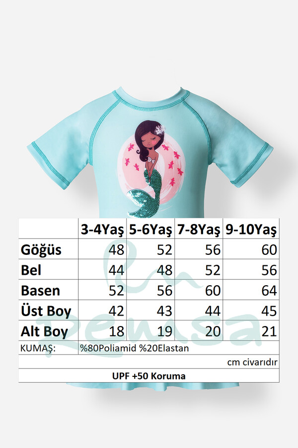UV Korumalı Kısa Kollu Şortlu Elbise Mayo Kız Çocuk Yüzücü Mayo 5210 Mint - Thumbnail
