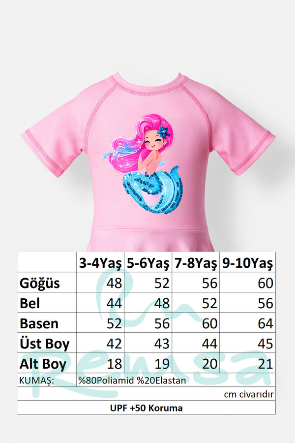 UV Korumalı Kısa Kollu Şortlu Elbise Mayo Kız Çocuk Yüzücü Mayo 5212 - Thumbnail