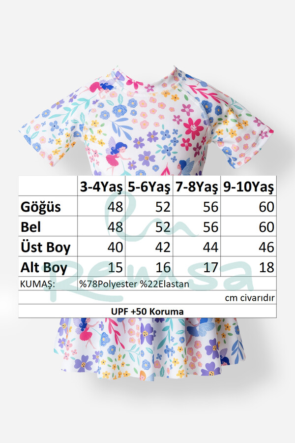 UV Korumalı Kısa Kollu Şortlu Elbise Mayo Kız Çocuk Yüzücü Mayo 5228 Beyaz - Thumbnail