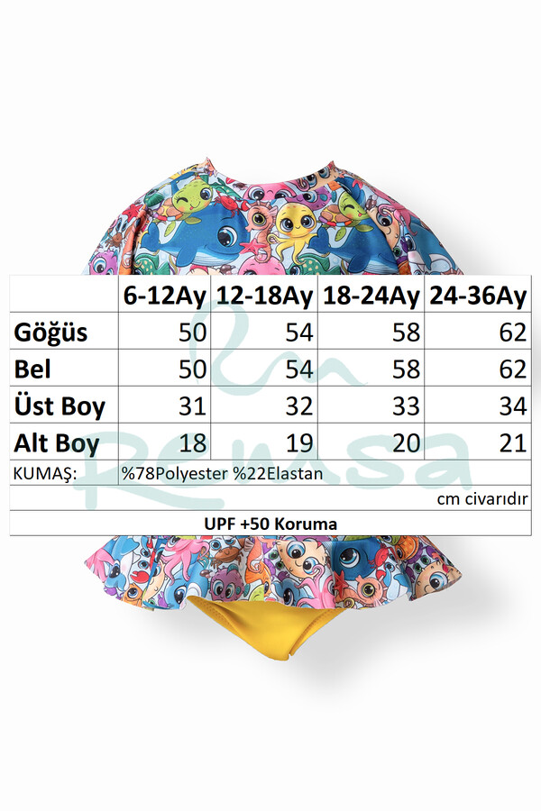 UV Korumalı Kız Çocuk Bebek Uzun Kollu Üst Etek Takım 5103 Mavi - Thumbnail