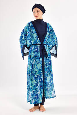 Adasea - UV Korumalı Mayo Üzerine Tek Pareo Kimono 1714 Mavi (1)