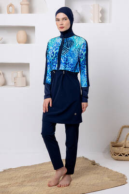 Adasea - UV Korumalı Spor Likra Tam Kapalı Tesettür Mayo 1208 Koyu Lacivert (1)