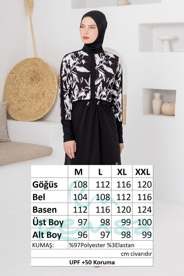 UV Korumalı Spor Likra Tam Kapalı Tesettür Mayo 1210 Siyah05 - Thumbnail