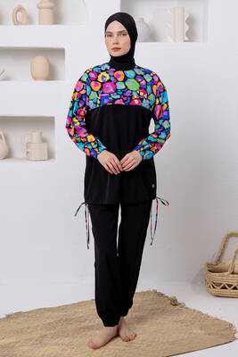 Adasea - UV Korumalı Spor Likra Tam Kapalı Tesettür Mayo 1216 Siyah