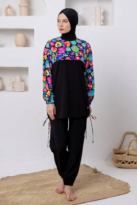 Adasea - UV Korumalı Spor Likra Tam Kapalı Tesettür Mayo 1216 Siyah (1)