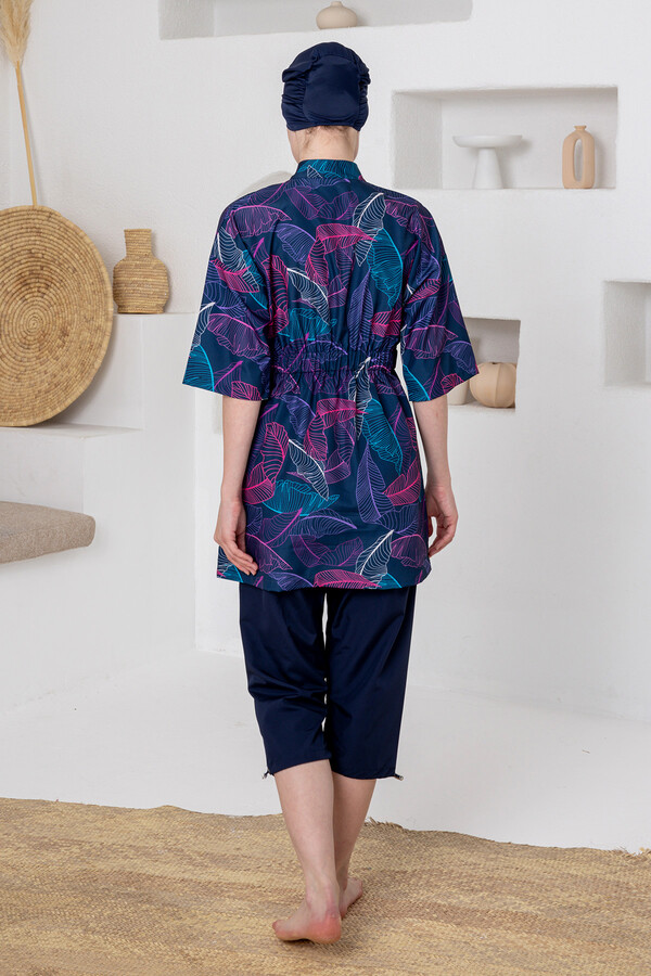 UV Korumalı Truvakar Kollu Paraşüt Yarı Kapalı Mayo 1614 Koyu Lacivert01 - Thumbnail