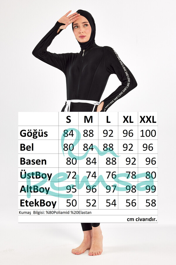 UV Protected 3-in-1 Wearable Skirted Lycra Modest Swimsuit 1109 Black02 - Thumbnail