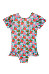 Neopy - UV Protected Baby Girl Short Sleeve Swimsuit Strawberry Print 5109 Blue