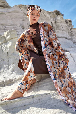 Adasea - UV Protected Beige Pareo Kimono Cover-up 1708