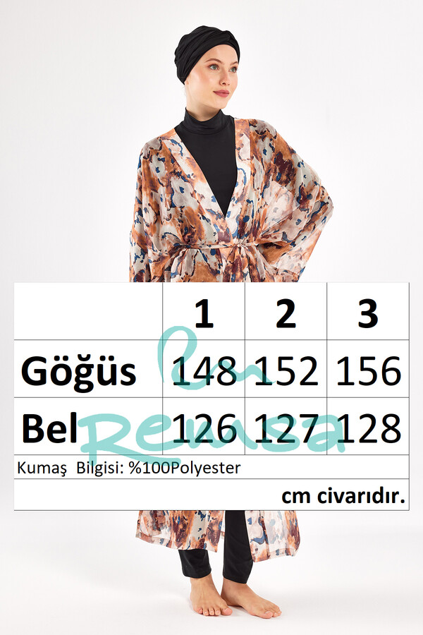 UV Protected Beige Pareo Kimono Cover-up 1708 - Thumbnail