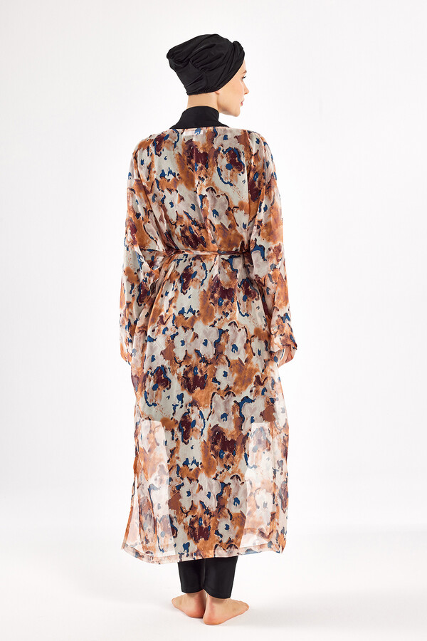 UV Protected Beige Pareo Kimono Cover-up 1708 - Thumbnail
