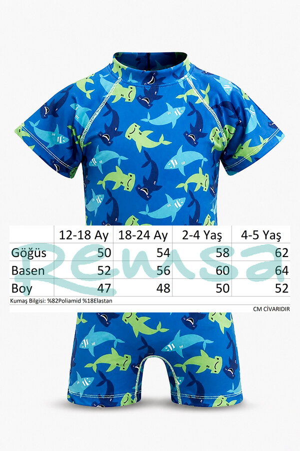 UV Protected Jumpsuit Short Sleeve Short Sleeve Kids Baby Swimsuit C64 Shark Shark - Thumbnail
