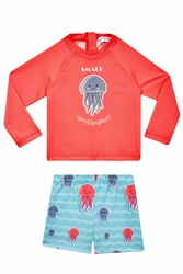 Neopy - UV Protected Long Sleeve Short Swimsuit for Kids Dennis 5543 Coral